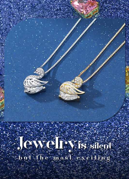 Adelisea&Eli Gold-plated necklace with swan-shaped pendant set with imitation diamonds A&E004